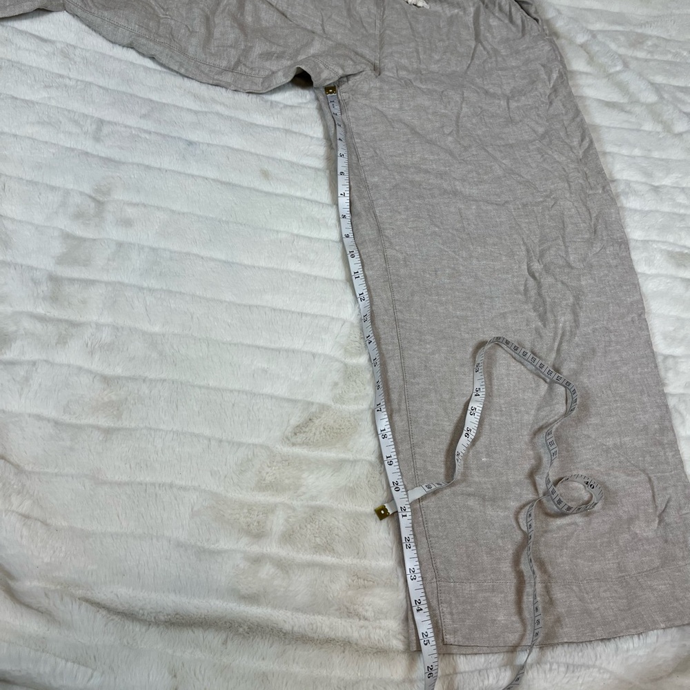 Tahari M Linen Blend Sand Beige Wide Leg Beach Resort Minimal Pull On Pants City - Picture 7 of 9